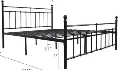 Metal Bed Frame Double,Full Size Bed Frame with Headboard No Box Spring Needed,Under Bed Storage,Ste...