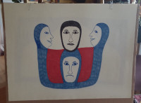 Art4u2enjoy Signed Inuit Coloured Felt Pen Drawing 4 faces (06)