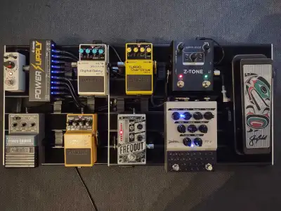 Pedal board, pedals, power supply for sale..., View more
