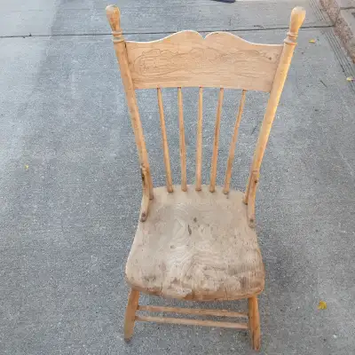 Stripped ready to stain antique pressed back solid wood chair, View more