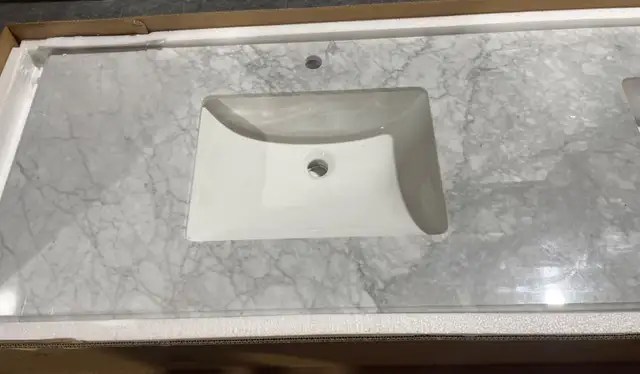 75-inch long Carrera Marble countertop -single-hole faucet mount in Plumbing, Sinks, Toilets & Showers in Calgary - Image 5