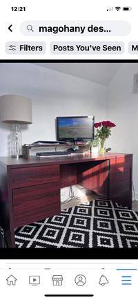 Office- computer desk-mahogany finish. 4 draw with filing.