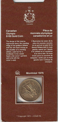 1976 CANADA 100 DOLLAR OLYMPIC GOLD COIN 14 KARAT