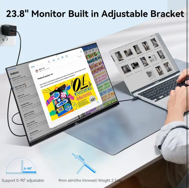 Portable Monitor 23.8" 100Hz IPS FHD 1080P Freesync Dual Speaker in Monitors in City of Toronto - Image 8