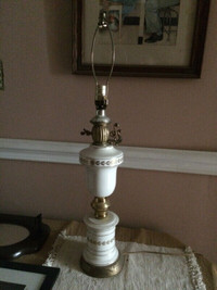 Beautiful Brass and Ceramic Lampstand - White with Gold Leaf