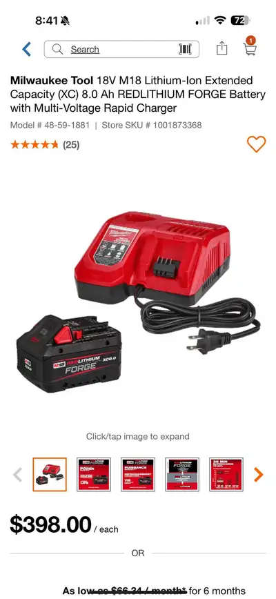 Milwaukee .8ah battery with rapid charger , View more