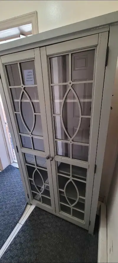 ANTIQUE OLIVE GLASS HUTCH, View more