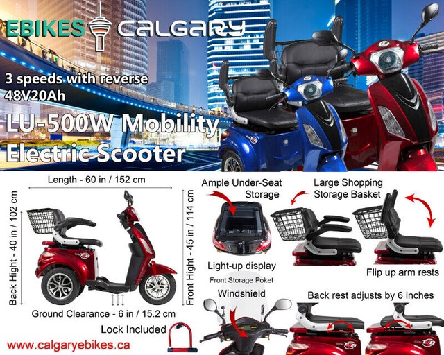 500W+ Electric Mobility Single Scooter ThreeSpeeds eBike Calgary
