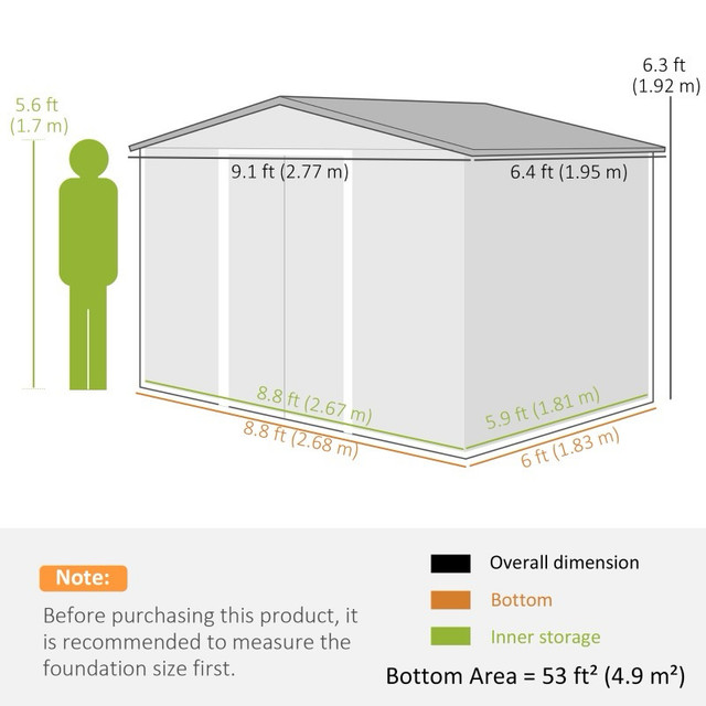 9.1'x6.4'x6.3' Garden Storage Shed w/ Foundation Kit Metal Tool in Outdoor Tools & Storage in Markham / York Region - Image 2
