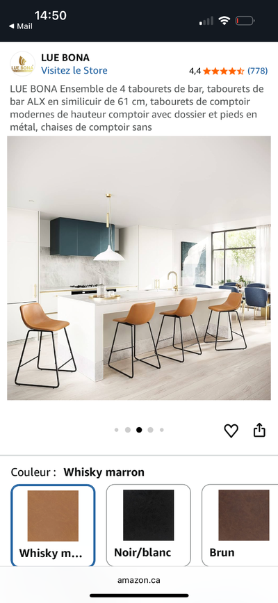 Ensemble 4 chaises de comptoir, View more