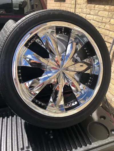 20” CHROME 5 LUG RIMS - 245/45R20 - SIZE 20X9 - FINISH: CHROME - DUAL DRILL HOLES - ONE 5 LUG BOLT P...
