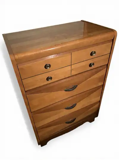 vintage solid wood art deco dresser chest of drawers, View more