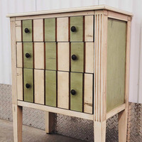 3 drawer chest with mint green and brown stripes