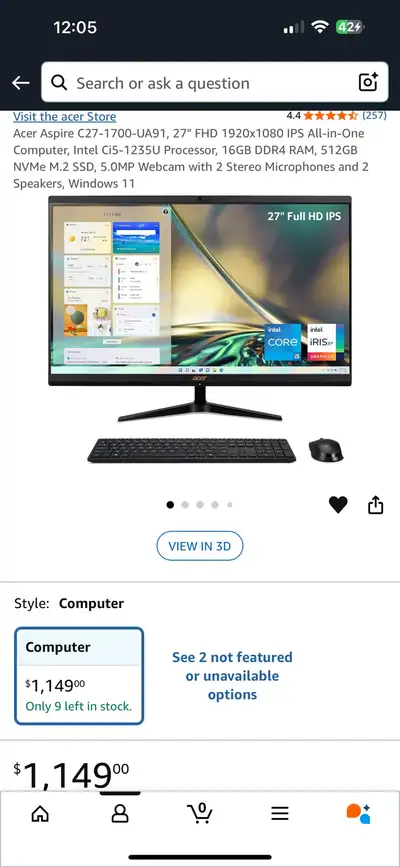 Acer Aspire C27-1700-UA91 27 inch 1080p, View more