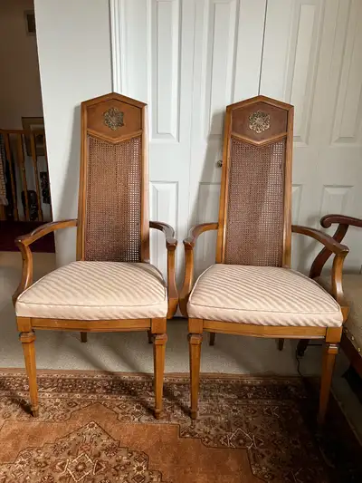 Pair of Armchairs- Wood & Wicker with Upholstered Seat- $55 both, View more
