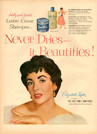 Large 1954 full-page color Lustre-Creme ad with Elizabeth Taylor