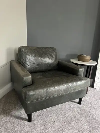 Custom Savoy Armchair in Sevilla Steele leather purchased from urban barn for $2199. Asking $550 OBO