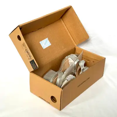 New - NIB -Women's Le Château Block Heel Sandals, Silver, Size 7, View more