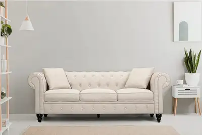 VALENCIA CERNA LINEN ROLLED ARM CHESTERFIELD SOFA., View more