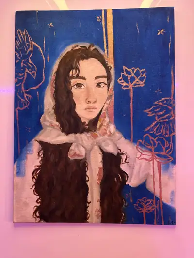 Selling a beautiful Oil and Acrylic painting by Lizzy Illustrations. Painting of a Girl with a heads...