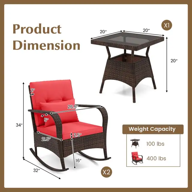 New 3 Pieces Outdoor Rocking Set with Tempered Glass Coffee Tabl in Patio & Garden Furniture in City of Toronto - Image 4