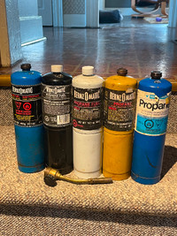 Five Full Propane Cylinders and Soldering Nozzle