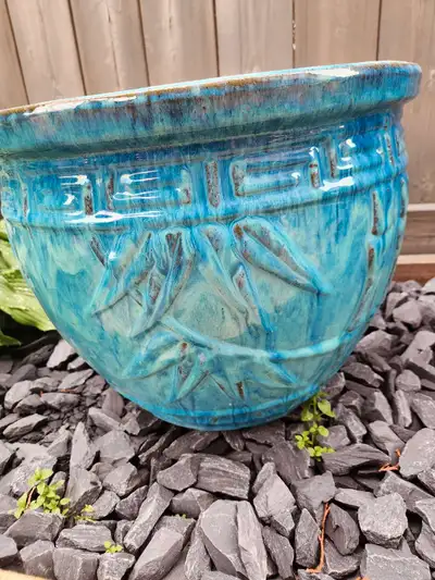 Turquoise blue garden pot