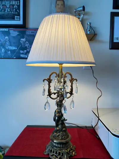 Vintage Brass Cherub Crystal Prism Table Lamp 28” High, View more