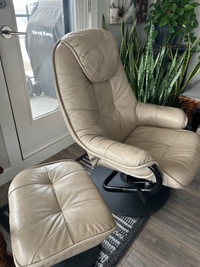 Leather recliner chair and ottoman 