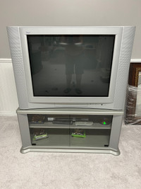 32” JVC flat screen tube tv & wood stand for sale