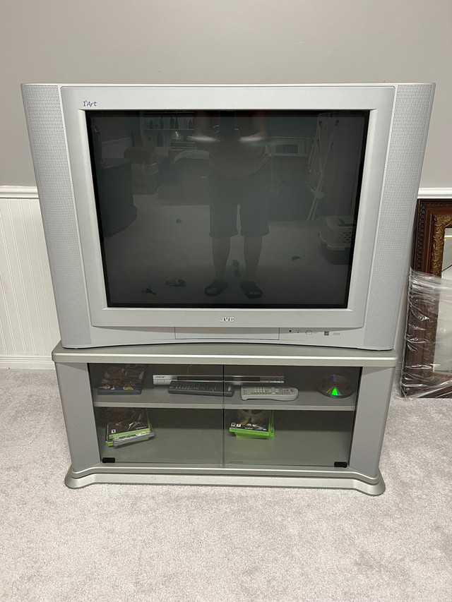 32” JVC flat screen tube tv & wood stand for sale in General Electronics in Oshawa / Durham Region