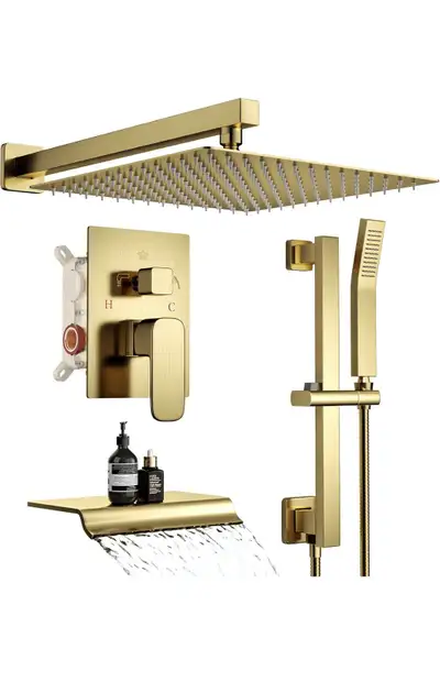 Shower system brushed Gold 3 way, View more