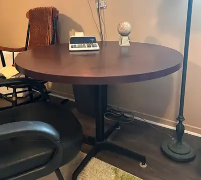 Round Industrial Grade Office Conference Table Wood and Metal, View more