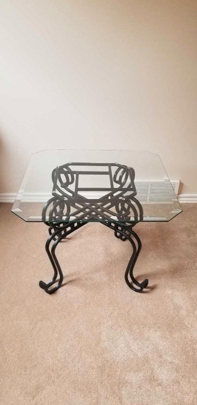 Black Metal Table With A Beveled Glass Top in Other Tables in Sarnia