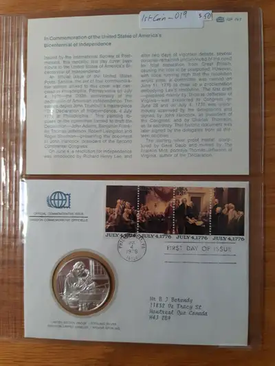 644 1stcoin-019 - United States bicentennial of independence 1976 Franklin Mint International Societ...