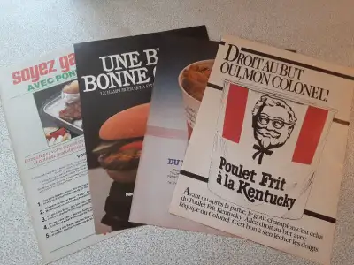 4 Annonces publicitaire vintages differentes de RESTAURANTS...vous avez: PFK.....Droit au buty oui,...