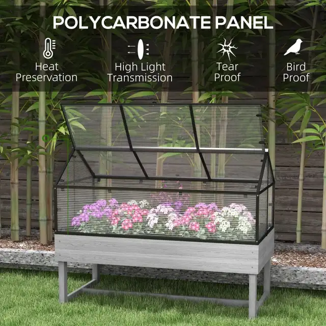 Wood Elevated Planter Box with Cold Frame Greenhouse, Raised Gar in Patio & Garden Furniture in Markham / York Region - Image 4