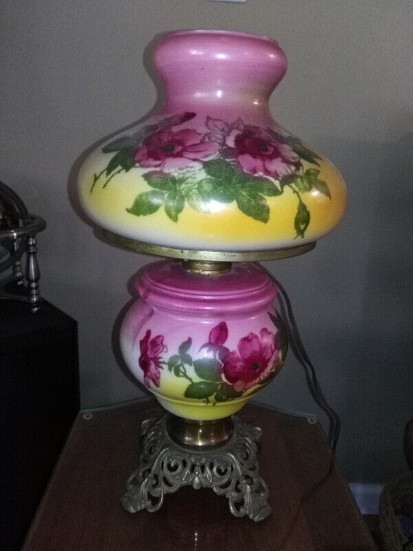 Antique Late 1890's Early 1900's Hand Painted Porceline Oil Lamp in Arts & Collectibles in Sunshine Coast