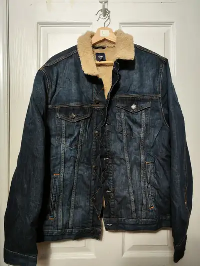 GAP Denim Sherpa Lined Jean Jacket Washed Indigo MENS LARGE, View more