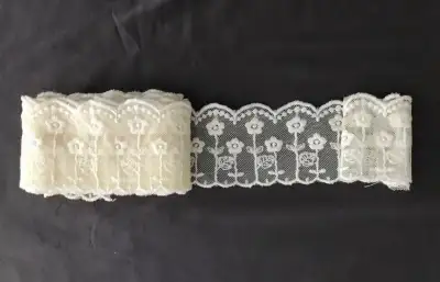2.24" x 1.1 yds Lace Trim Embroidered Floral White Ivory, View more