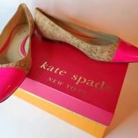 STUNNING Kate Spade Leather Neon Pink/Cork/Metallic Gold Flats. 