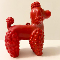 Vintage Blow Mold Poodle Red Plastic Ornament 4 Inch Tall Toy