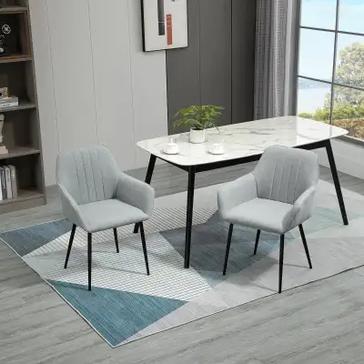 Upholstered Linen Fabric Accent Chairs with Metal Legs, Light Gr, View more
