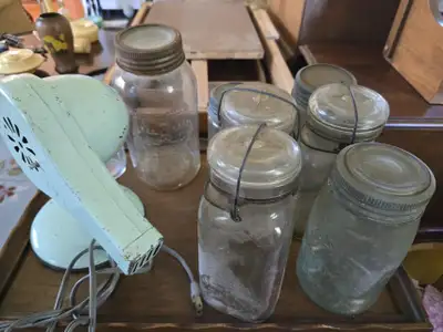 Antique Mason Jars & Vintage Hand Mixer Lot, View more