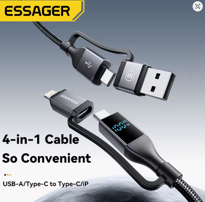4 In 1 USB Cable Type C Digital Display  100W PD Fast Charging, View more