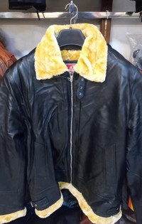 Mens Brown Aviator Bomber Real Leather Jacket with Fur