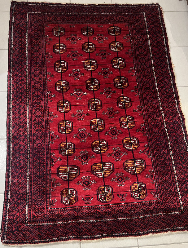 Handmade Vintage Persian Turkmen Wool Rug (120x170cm) (3.9x5.6F) in Rugs, Carpets & Runners in Markham / York Region - Image 3