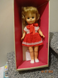 16" girl doll, KELLY ,Dee an Cee maker,Canada. mint, red dress