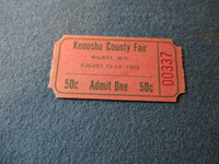 1955 ADMISSION TICKET-KENOSHA COUNTY FAIR-WILMOT, WISCONSIN-RARE