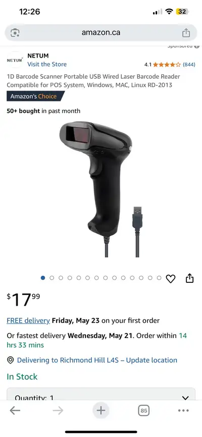 This Netum RD-2013 1D Barcode Scanner is a portable USB wired laser barcode reader compatible with P...